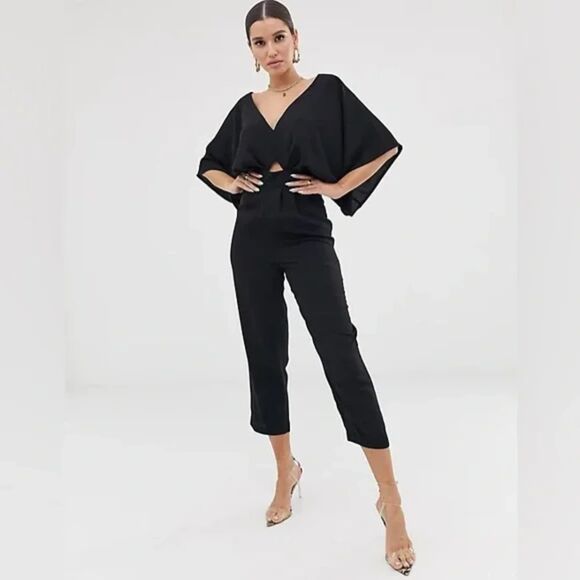 Asos Design Black Jumpsuit with Kimono Sleeve and Peg Leg - Picture 3 of 3